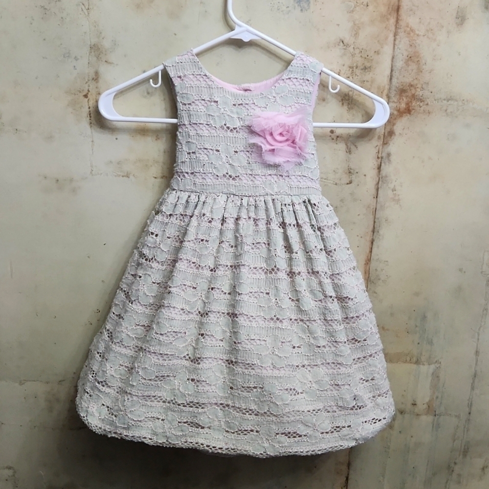 Pippa & Julie Mint Green/ Pale Pink Eyelet Dress with Flower Accent Size 3T